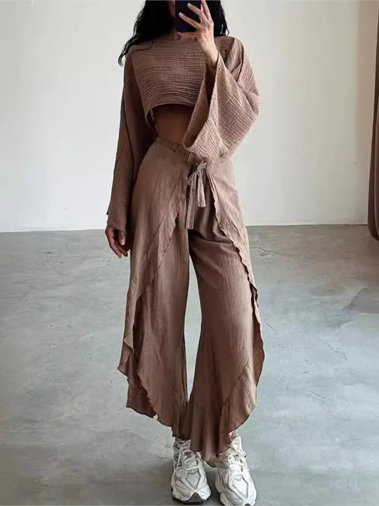 2024 Spring Summer Women's New Solid Color Cotton Hemp Fashion Loose Short Long Sleeve Top