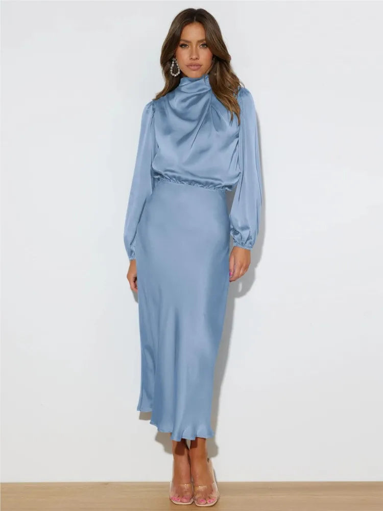 2024 Autumn New Women's Clothing High-end Satin Long Sleeved Loose Dress With Elegant Temperament Women's Evening Gift Dress