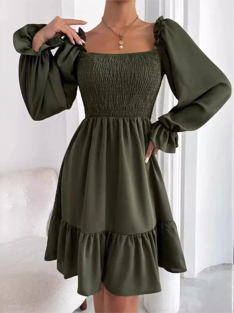 Women's Dress Simple Square Neck Solid Color Long Sleeve Dress